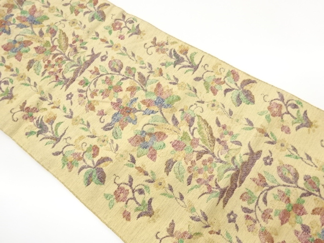 JAPANESE KIMONO / TSUMUGI FLOWER LEAF PATTERN WEAVING NAGOYA OBI
